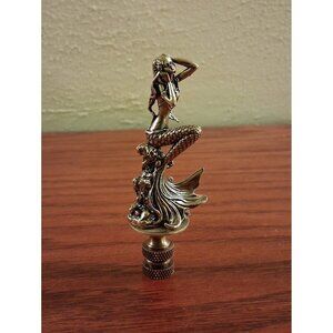 Graceful Mermaid Lamp Finial Shade Topper Brass Retro 3.50" Tall Coastal Beach